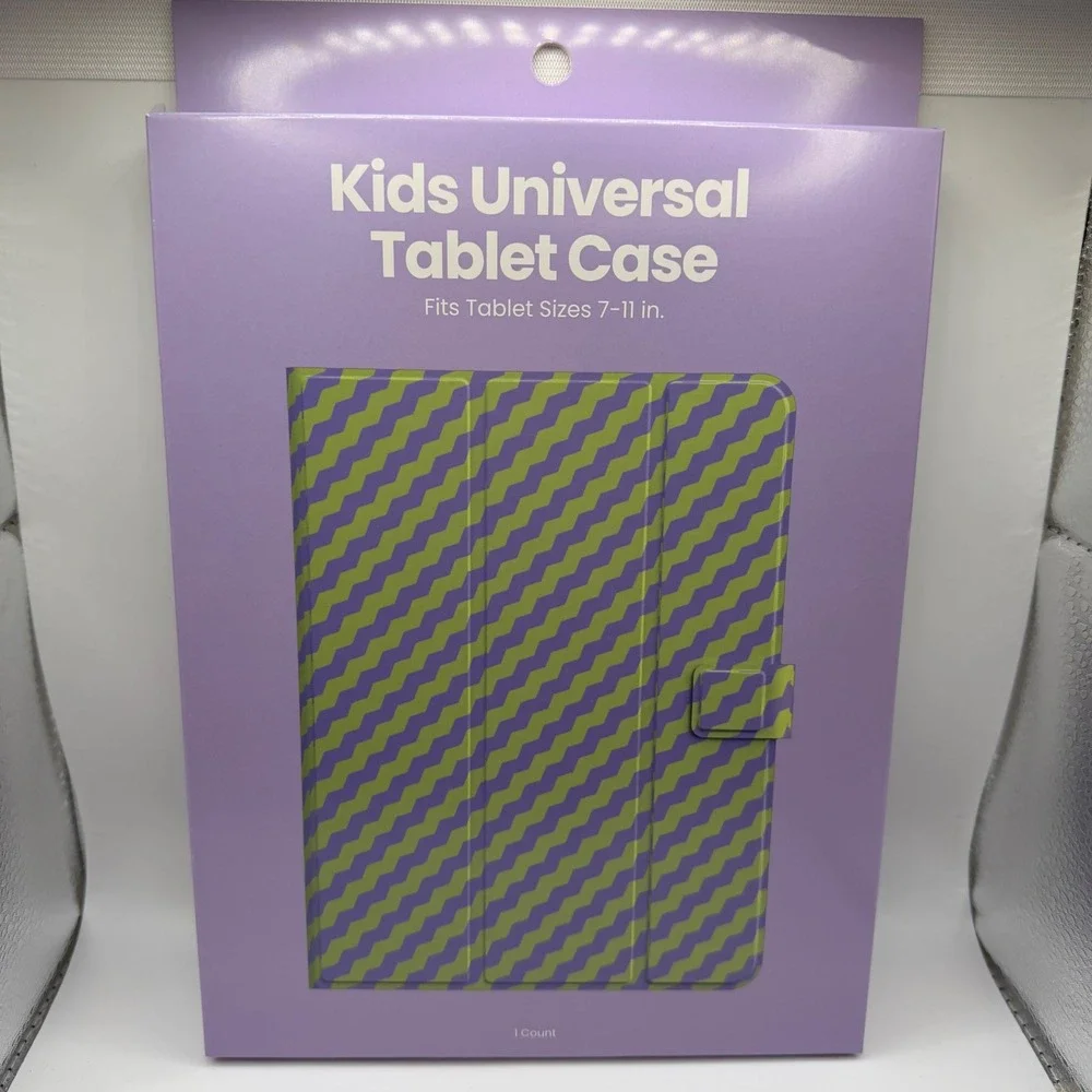 GEMS Kids Universal Tablet Case Purple Green Wavy Stripe Folio‎ 7-11 inch